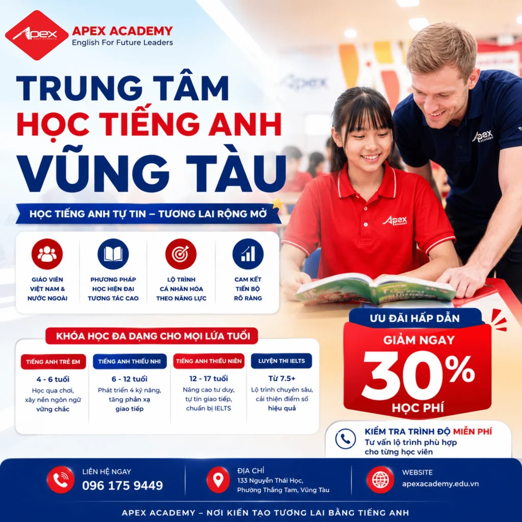 trung tâm học tiếng Anh Vũng Tàu được nhiều phụ huynh quan tâm hiện nay, đồng thời chia sẻ các tiêu chí quan trọng giúp dễ dàng lựa chọn môi trường học